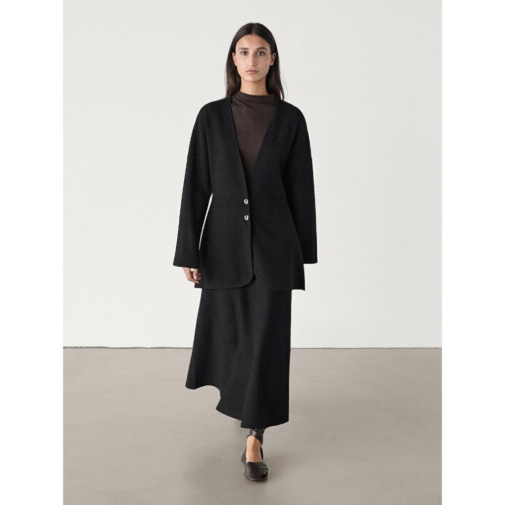 Massimo Dutti Womens Sweater Cardigan Blazer Small S Black Knit 6000/401 NWT